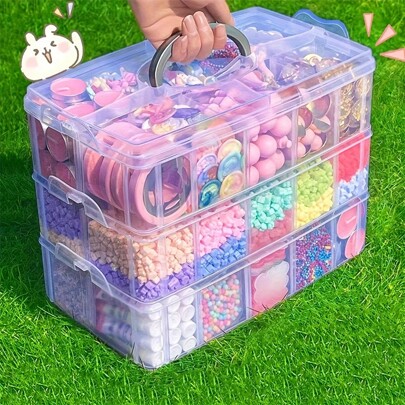1pc Compartments Storage Bin, Travel Portable Hand-Held Storage Bin, Screwdriver Scissors Detachable Layered Storage Tool Bin, Household Dustproof Building Blocks Puzzle Hair Accessories Necklace Bracelet Earrings Ring Organizer Hair Clips Makeup Organizer