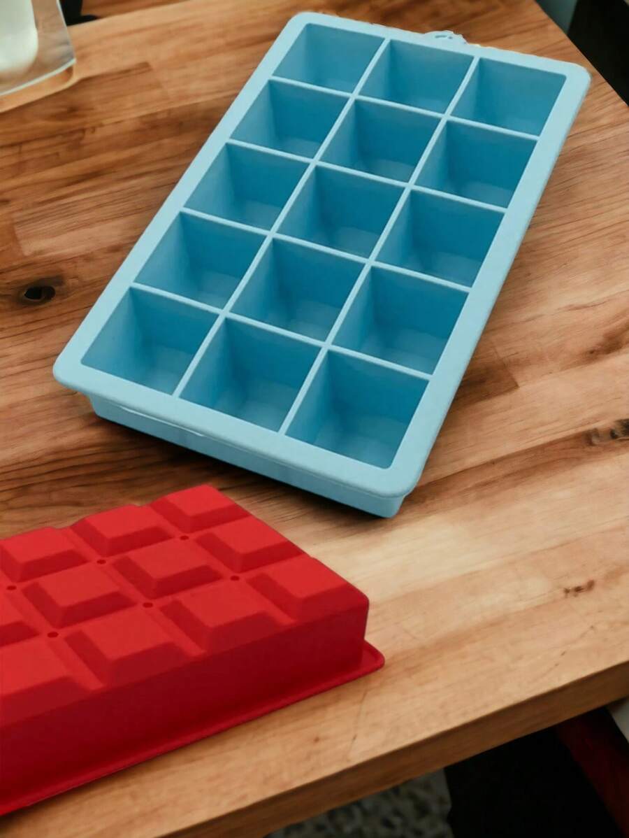 Kit 2 Rectangular Ice Tray Mold Standard Silicone Cube Mold For 15 Compartments 30ml - 彩色 - 查看 1