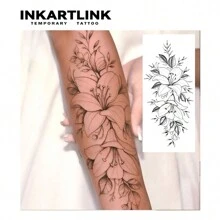 INKARTLINK 花卉半永久纹身 | 草本墨水 | 防水 1-2 周 | 简约精致装饰 | 临时个人假纹身贴纸 - 黑色 - 查看 4