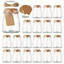 Set von 30 Glasbehältern, Mini Joghurt Gläser, 100ml Süßigkeiten-Gläser mit Korkdeckel, Pudding Behälter mit Deckel, Mason Jar Hochzeitsgeschenk, Honigglas mit Etiketten und Schnüren