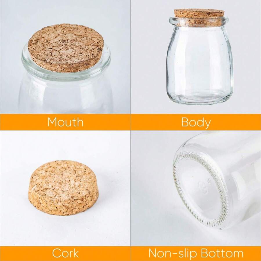 Conjunto de 30 frascos de vidro, mini frascos para iogurte, pote de doces de 100ml com tampa de cortiça, recipiente para pudim com tampa, lembrança de casamento com frasco tipo Mason, pote de mel com etiquetas e cordões - Transparente - Visão 1