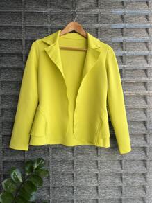 Women's Formal Blazer With Ruffle Details On The Sides, Thick Neoprene Fabric - 青檸色 - 查看 1