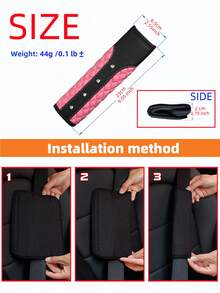 1入車用閃閃發光皮革刺繡安全帶套，帶有人造鑽石裝飾，舒適減壓和防緊繃安全帶 - 粉色 - 查看 4