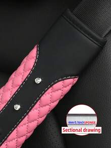 1入車用閃閃發光皮革刺繡安全帶套，帶有人造鑽石裝飾，舒適減壓和防緊繃安全帶 - 粉色 - 查看 2