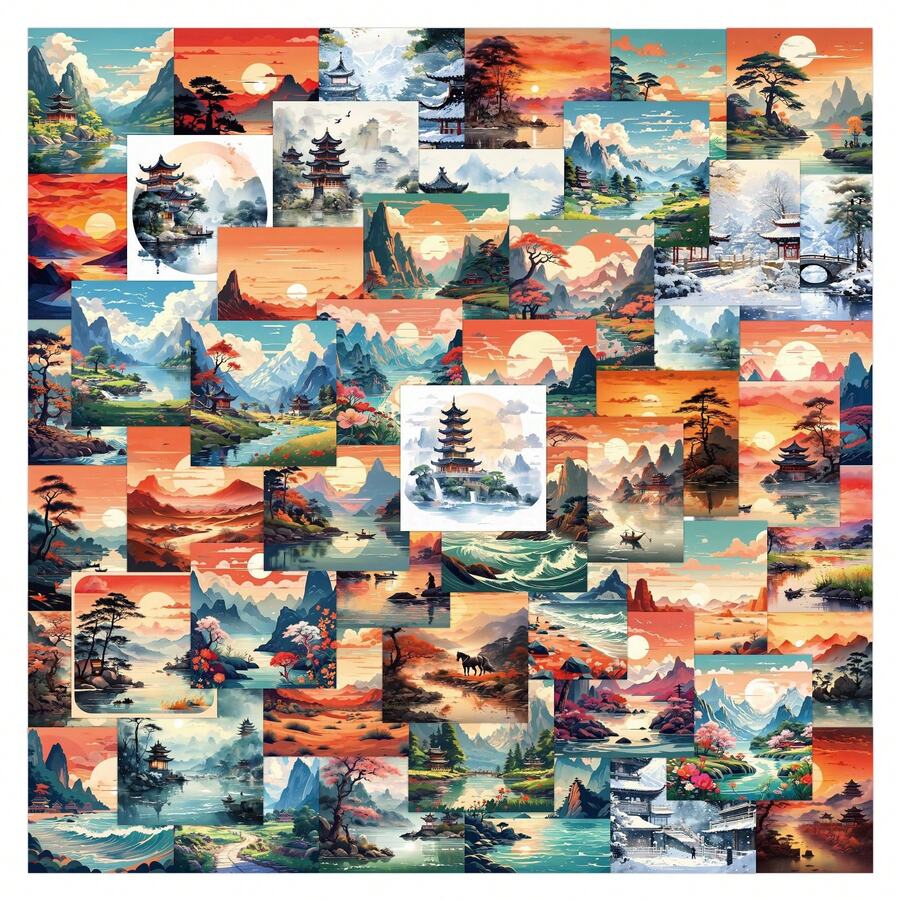 60入組復古建築塗鴉貼紙，美學漫畫防水乙烯基貼紙，適用於水瓶、筆記型電腦、手機、滑板、吉他、行李箱、剪貼簿、硬體安全帽，貼紙DIY裝飾，適用於兒童、青少年、成人派對禮品 - 杏色 - 查看 1