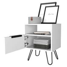 Augusta Nightstand, Single Door Cabinet, Hairpin Legs
