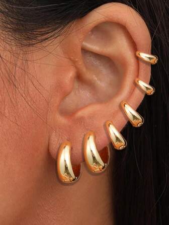 6st/set Enkelt och elegant Basic Copper Moon C-Shaped Fashion Örhängen Set Unisex semester/datum/jubileum/vardagstillbehör