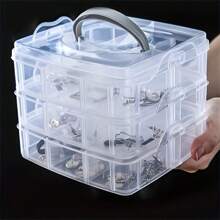 1 pieza Contenedor de almacenamiento con compartimentos, contenedor de almacenamiento portátil y de mano, contenedor de almacenamiento de herramientas desmontable y con capas para destornillador, tijeras, organizador doméstico a prueba de polvo para bloques de construcción, rompecabezas, accesorios para el cabello, collares, pulseras, aretes, anillos, sujetadores para el cabello, organizador de maquillaje - transparente - Ver 13