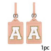 Initial Luggage Tag For Suitcases TSA Approved, PU Leather Personalized Letter Luggage Tags With Privacy Cover Name Card, White Cute Monogrammed Travel Backpack Tags For Women - Pink - View 1