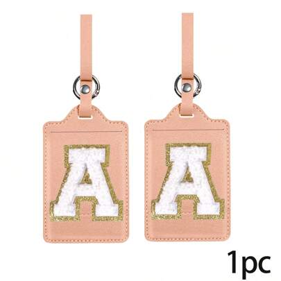 出發旅行的初始行李標簽，TSA認證，PU皮革個性化字母行李標籤，帶隱私蓋名片，白色可愛的印有字母的旅行背包標籤，適用於女性和孩子