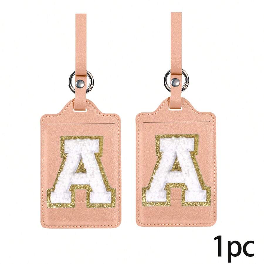 Initial Luggage Tag For Suitcases TSA Approved, PU Leather Personalized Letter Luggage Tags With Privacy Cover Name Card, White Cute Monogrammed Travel Backpack Tags For Women - Pink - View 1