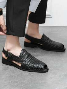Men's Woven Sandals, Summer Breathable Outdoor Beach Shoes For Casual, Business And Banquet