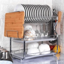 LIVINGANDHOME Living And Home Large Capacity 3 Layers Kitchen Dish Drainer Rack With Plate Drainer,Cutlery Holder,Drip Tray,Stainless Steel Dish Drying Rack Shelf For Kitchen Washing Countertop Storage,Kitchen Storage Shelf Organizer - Silver - View 3
