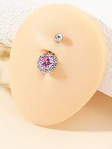 4入組性感不鏽鋼肚臍環套裝，裝飾有心形、惡魔、圓形和翅膀造型，嵌入粉色，適合宴會、舞會、比賽、日常穿著、節日和女性生日禮物 - 銀色粉鑽 - 查看 6