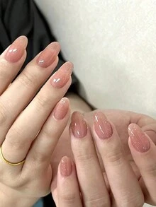 24pcs/30pcs Japanese Style Minimalist Sexy Oval/Almond-Shaped Full Coverage Press-On Nails, Simple & High-End, Dusty Pink Color With Gold Sprinkles, Comes With 1pc Nail Buffer And 1pc Jelly Gel Nail Supplies - Dusty Pink - View 9