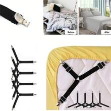 Dây đai giữ ga trải giường có thể điều chỉnh 4 mảnh-Kẹp đàn hồi để đảm bảo an toàn cho bộ đồ giường, kẹp chống trượt cho ga trải giường, vỏ sofa & khăn trải bàn-Bộ sắp xếp đồ gia dụng đa năng - màu đen - Xem 1