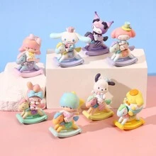 Miniso Sanrio 人物木马系列盲盒摆件桌面装饰手办玩具礼物 (随机发货,1件)Sanrio 手办,Hello Kitty盲盒,盲盒 - 白色 - 查看 3