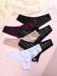 6pcs/Pack Women Lace Seamless Low-Rise Thong Panties, Comfortable & Minimalist Design, Multiple Color Options, Ladies Underwear