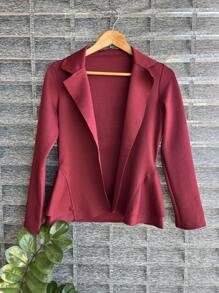 Women's Formal Blazer With Ruffle Details On The Sides, Thick Neoprene Fabric - 酒紅色 - 查看 1