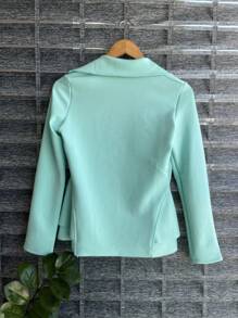 Women's Formal Blazer With Ruffle Details On The Sides, Thick Neoprene Fabric - Mint Green - View 2