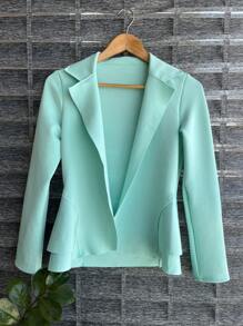 Women's Formal Blazer With Ruffle Details On The Sides, Thick Neoprene Fabric - Mint Green - View 1