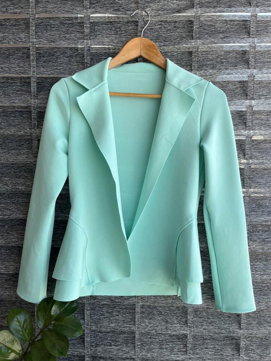 Women's Formal Blazer With Ruffle Details On The Sides, Thick Neoprene Fabric - Mint Green - View 1