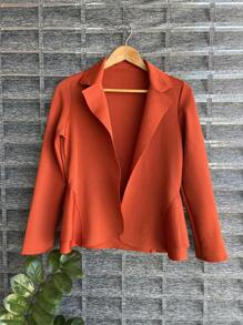 Women's Formal Blazer With Ruffle Details On The Sides, Thick Neoprene Fabric - 珊瑚橙 - 查看 1