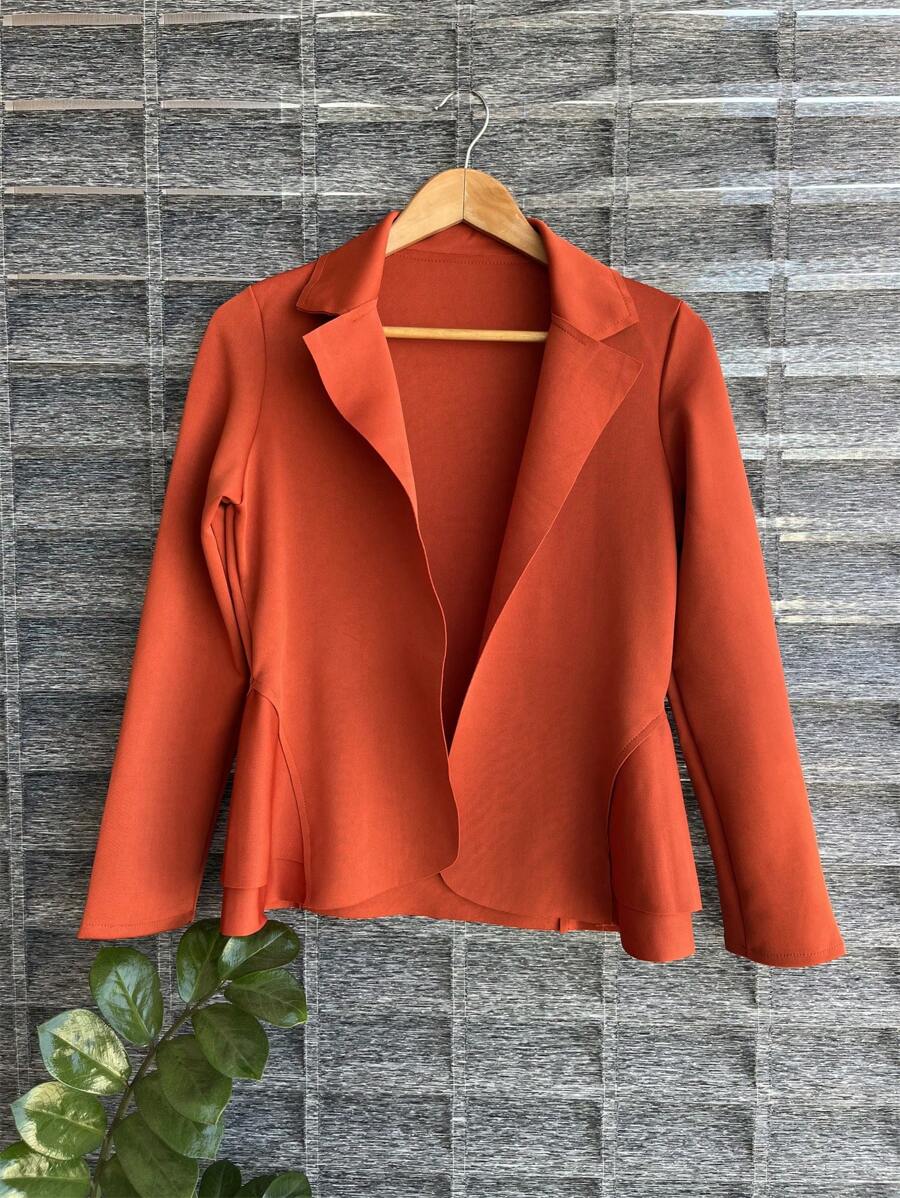 Women's Formal Blazer With Ruffle Details On The Sides, Thick Neoprene Fabric - 珊瑚橙 - 查看 1