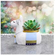 1個羊駝造型樹脂多肉盆，動物花盆植物盆帶排水孔，可愛卡通動物空氣盆栽，室內花盆用於房間裝飾（僅限盆） - 白色 - 查看 3