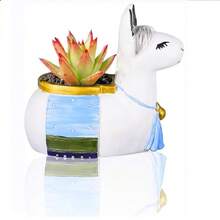 1個羊駝造型樹脂多肉盆，動物花盆植物盆帶排水孔，可愛卡通動物空氣盆栽，室內花盆用於房間裝飾（僅限盆） - 白色 - 查看 9