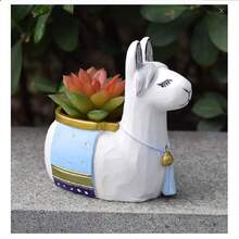 1個羊駝造型樹脂多肉盆，動物花盆植物盆帶排水孔，可愛卡通動物空氣盆栽，室內花盆用於房間裝飾（僅限盆） - 白色 - 查看 11