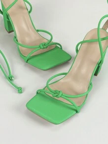 Women's Green Cross Strap Sandals; Sexy, Fashionable And Comfortable Party High Heels With Ankle Tie; Simple, Elegant And Chic Design With Thick Heels To Show High And Slender Legs
