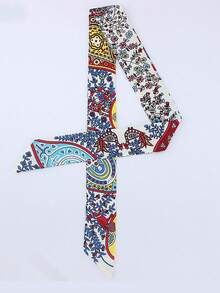 1條2024栩栩如生樹紋印花緞子女士圍巾，多功能手柄包裝，髮帶，領巾 - A - 查看 10