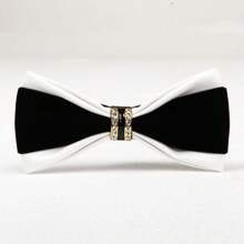 Corbatín de hombre de moda de piel de PU con tachuelas de cristal brillante, adecuado para bodas, fiestas, escenario o cócteles, disponible en múltiples colores