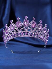 优雅水钻女王皇冠新娘头饰首饰套装，适合女性，可用于婚礼、晚宴、派对、舞会（项链、耳环、皇冠），情人节配饰 - 淡紫色 - 查看 3