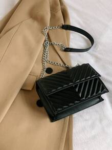 時尚高端鏈帶翻蓋包，女性用鑽石拼接設計 - 黑色 - 查看 9