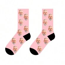 1 par de calcetines medianos para mujer con rostro personalizado, con cualquier rostro impreso en los calcetines, medias divertidas con impresión de foto personalizada, adecuado para el Día de San Valentín, regalo de cumpleaños y otras ocasiones, perro, colorido, lindo, adorable, sencillo, divertido, personalizado, único, personalizado, regalo ideal para él, regalo ideal para ella, novio, novia, familia, amigos, abuelos, ella