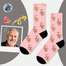 1 par de calcetines medianos para mujer con rostro personalizado, con cualquier rostro impreso en los calcetines, medias divertidas con impresión de foto personalizada, adecuado para el Día de San Valentín, regalo de cumpleaños y otras ocasiones, perro, colorido, lindo, adorable, sencillo, divertido, personalizado, único, personalizado, regalo ideal para él, regalo ideal para ella, novio, novia, familia, amigos, abuelos, ella