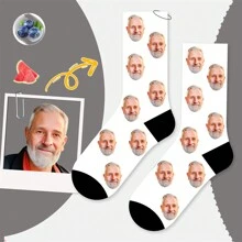 1 par de calcetines medianos para mujer con rostro personalizado, con cualquier rostro impreso en los calcetines, medias divertidas con impresión de foto personalizada, adecuado para el Día de San Valentín, regalo de cumpleaños y otras ocasiones, perro, colorido, lindo, adorable, sencillo, divertido, personalizado, único, personalizado, regalo ideal para él, regalo ideal para ella, novio, novia, familia, amigos, abuelos, ella