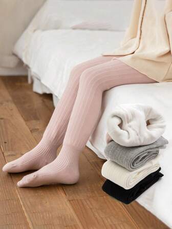 Mallas gruesas y cálidas de invierno para niños, calcetines para bebés y niños pequeños, mallas térmicas forradas para niñas y bebés, color negro