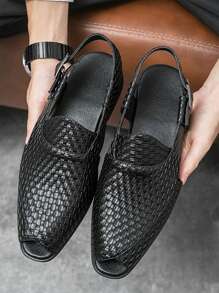 Men's Woven Sandals, Summer Breathable Outdoor Beach Shoes For Casual, Business And Banquet