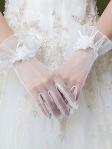 1 đôi găng tay phù dâu ren, găng tay lưới vải tuyn nhún bèo cho nữ, găng tay dự tiệc cưới, găng tay dạ hội ngắn, găng tay lưới ren ngắn viền vải tuyn có găng tay tiệc trà opera đám cưới dành cho nữ, trang phục mùa thu dành cho nữ - Nhiều màu - Xem 7