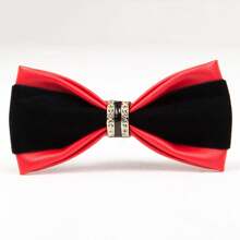 Corbatín de hombre de moda de piel de PU con tachuelas de cristal brillante, adecuado para bodas, fiestas, escenario o cócteles, disponible en múltiples colores