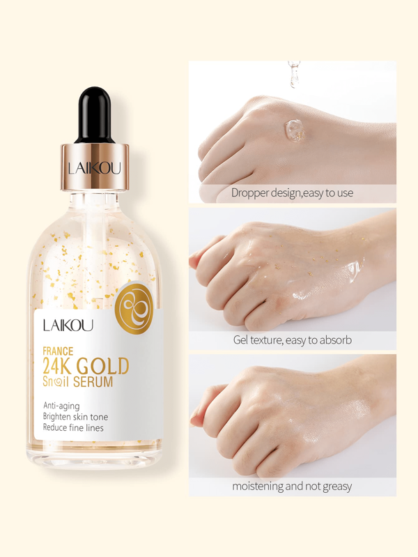 LAIKOU 1 pieza de suero facial anti-envejecimiento LAIKOU 24k Gold Snail, 100ml de esencia reparadora facial lifting y reafirmante, regalo de tratamiento facial para mujeres, mamá, esposa, hermana, adolescente, amiga de niña, cuidado de piel en spa
