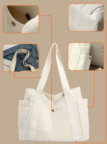 Picture Printed Customizable Canvas Tote Bag, Personalized With Your Own Design, Text Or Photo, Multifunctional Storage Bag, Suitable For DIY, Printing & Embroidery, Shopping, Backpack, Perfect For Graduates, Teenagers, College Students And High School Students, Great For Outdoor, Travel And Back-To-School. Back To School Graduation Gift For Teacher Tote Bag With Zip Beach Bag Holiday Shopping Bag - Beige - View 7