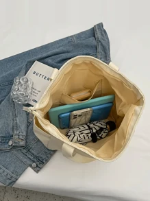 Picture Printed Customizable Canvas Tote Bag, Personalized With Your Own Design, Text Or Photo, Multifunctional Storage Bag, Suitable For DIY, Printing & Embroidery, Shopping, Backpack, Perfect For Graduates, Teenagers, College Students And High School Students, Great For Outdoor, Travel And Back-To-School. Back To School Graduation Gift For Teacher Tote Bag With Zip Beach Bag Holiday Shopping Bag - Beige - View 5