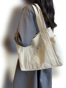 Picture Printed Customizable Canvas Tote Bag, Personalized With Your Own Design, Text Or Photo, Multifunctional Storage Bag, Suitable For DIY, Printing & Embroidery, Shopping, Backpack, Perfect For Graduates, Teenagers, College Students And High School Students, Great For Outdoor, Travel And Back-To-School. Back To School Graduation Gift For Teacher Tote Bag With Zip Beach Bag Holiday Shopping Bag - Beige - View 6