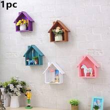 1pc Wooden House-Shaped Wall Shelf, Dining Room Storage Rack Decoration - Small House Storage Rack - View 2