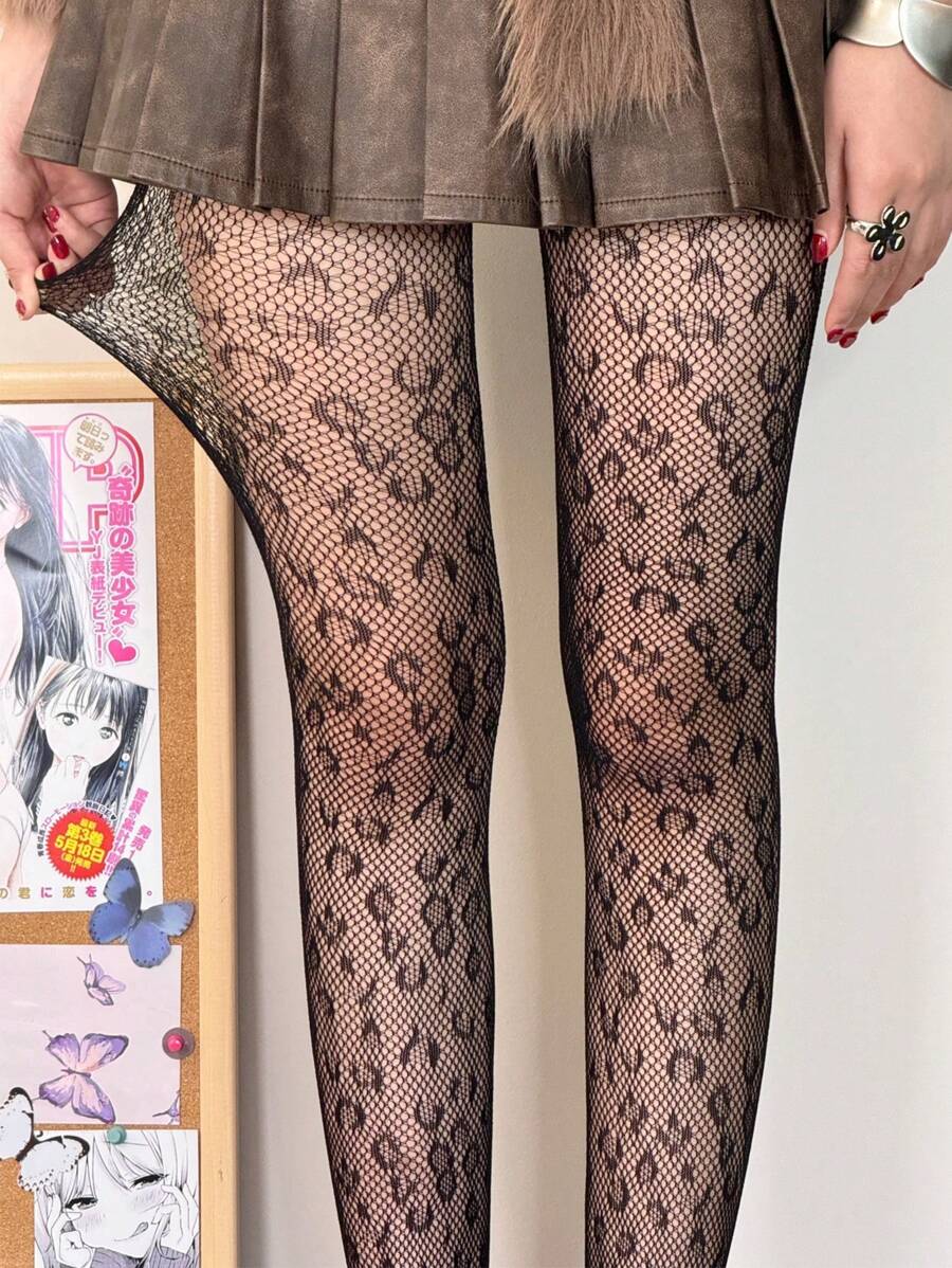 Medias de red de leopardo - Negro - Ver 1