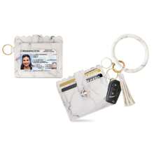 Bangle Keychain Ring With Credit Card Holder - White Marble - 查看 2